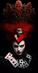 an altered image of a queen of cards with a black background