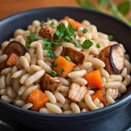 a plate of pasta with vegetables in it