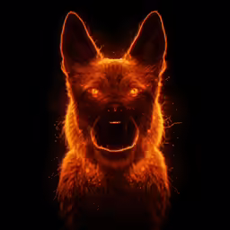 a demonic looking animal is shown on a dark background