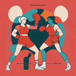 an image of people in a boxing match,two women fighting in an illustration