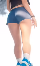 closeup of female legs in blue underwear and sneakers