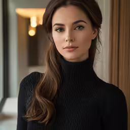 woman in black turtleneck posing for picture