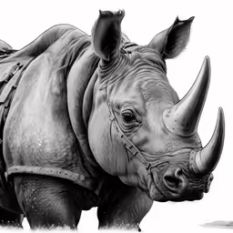 a rhinoceros, rhinoceros maximusi is a large horned animal with a long tusks and curved horns