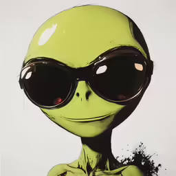 the alien is wearing large round sunglasses