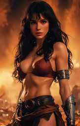 a woman in a bikini with a gun