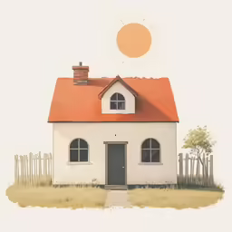 there is a house with a red roof