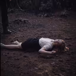 there is a woman on the ground laying down