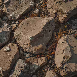 some rocks and a piece of wood and dirt