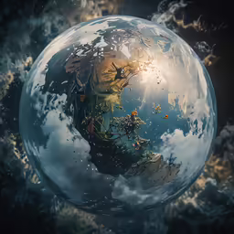 a large round object with several clouds in the middle