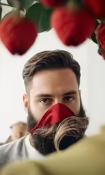 the man is seen wearing a mask for protection against corona swab