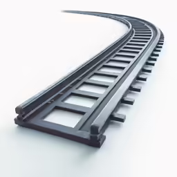 the train tracks are curved as if they were straight
