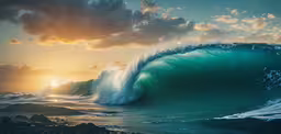 a wave is breaking with the sun shining over it,the sun is shining over the ocean wave