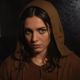 a close up of a person wearing a brown sweater