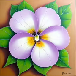 a painting that has a flower painted on it,the painting is showing a flower that is in the center