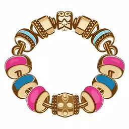 a colorful bracelet with gold, red and blue beads