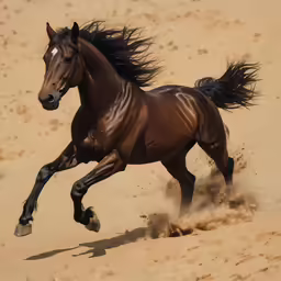 a running brown horse with black hair and mane