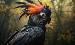 a man with orange hair and a bird costume