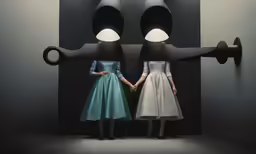 two people are standing holding hands inside a large bulb