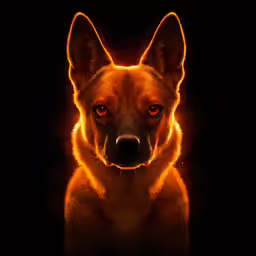 a dog is seen against a dark background