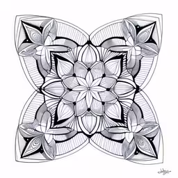 an intricately designed drawing of leaves and circles,black and white abstract pattern with circular flowers