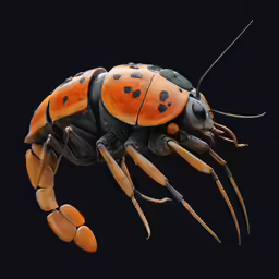 the underside of an insect, it is orange with black spots