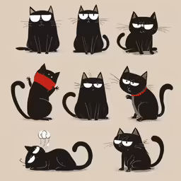 black cats are all sitting and staring