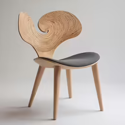 the chair with a wood finish and seat is made up of different materials