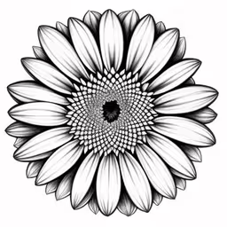 a large white flower on white background,the sunflower drawing is done in pencil and ink on paper