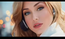 the woman wearing head phones is posing for a picture