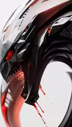a futuristic helmet with red eyes is shown