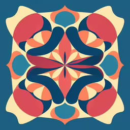 colorful artwork of circles in blue, pink and white