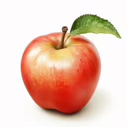 an apple with green leaf and white background