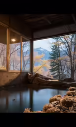 a room with a pool that is near a window