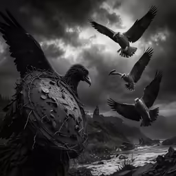 two birds flying next to a ship in a harbor