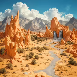 a valley is filled with tall mountain and sand formations