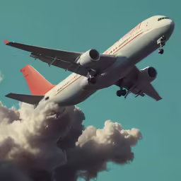 a plane in flight with some clouds above it