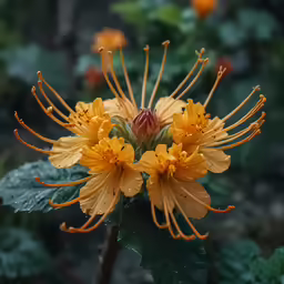 yellow flowers bloom in an overgrown area