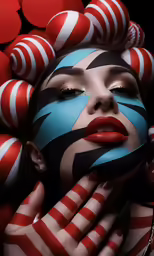 a woman with red and white stripes on her face