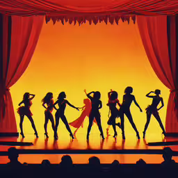 an animated group of girls dressed up as characters,a bunch of dancers are dancing on stage