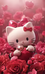 a white kitty standing with a heart shaped chocolate