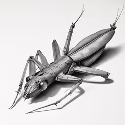 a drawing of an insect, it looks like a spaceship or missile