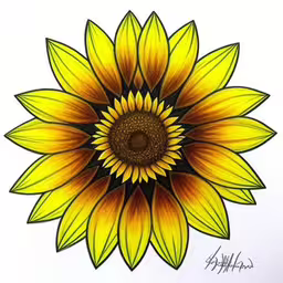 drawing of a sunflower is an art lesson,drawing a sunflower has been done on paper