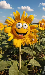 a sunflower in front of blue sky and clouds