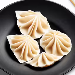 four dim - fried dumplings on a black plate