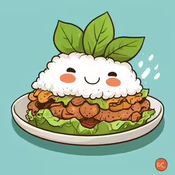an anime - style sandwich with rice and a leaf on top