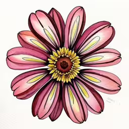 this is an easy way to color the flower,a drawing of a flower, i cant decide which is it?,an artistically colored floral is in this picture,a painting of pink and yellow flower,a painting of a flower on paper