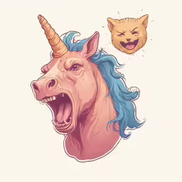 a unicorn, cat and a horse with the same face on them