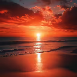 sunset over the ocean with a bright orange color in it