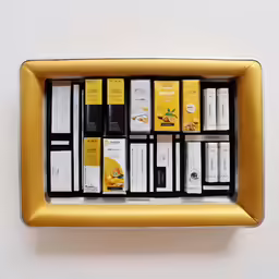 boxes filled with different types of confective items