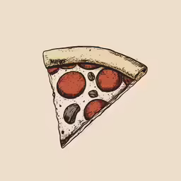 a slice of pizza in the air with some red and black toppings